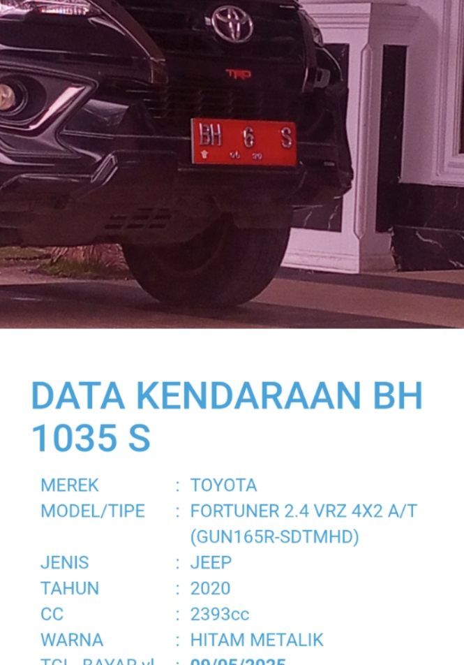 DIDUGA GUNAKAN PLAT MERAH GANDA, MOBIL DINAS SETDA SAROLANGUN BH 1035 S DISINYALIR BERUBAH MENJADI BH 6 S