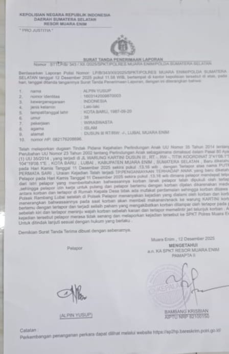 Anak Dibawah Umur Korban Penganiayaan Mengalami Trauma, Keluarga Menyayangkan Lambat Nya Penangan Pihak Polres Muara Enim