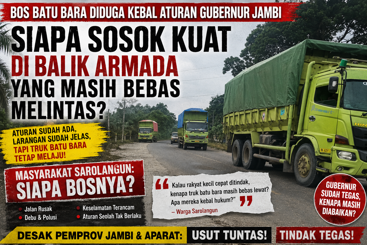 Bos Batu Bara Diduga Kebal Aturan Gubernur Jambi, Siapa Sosok Kuat di Balik Armada yang Masih Bebas Melintas?
